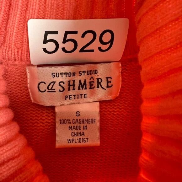Sutton Studio Sweater Womens Small Petite Soft Salmon Pink Cashmere Turtleneck - Picture 8 of 8